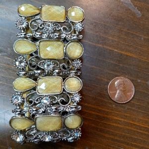 Statement Bracelet Yellow and Crystal Stretchy